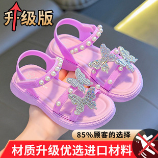 2025 new girls sandals summer bow soft bottom children princess shoes baby summer open toe sandals wholesale