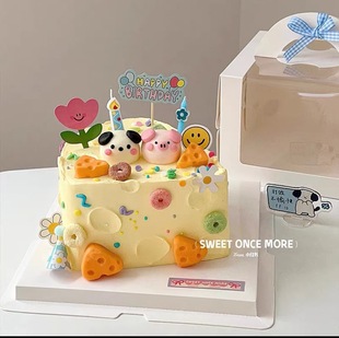 Internet Celebrity Cartoon Small Animal Dog Piggy Cake Decoration Ins Cheese Dessert Children's Cake Small Ornaments Cute