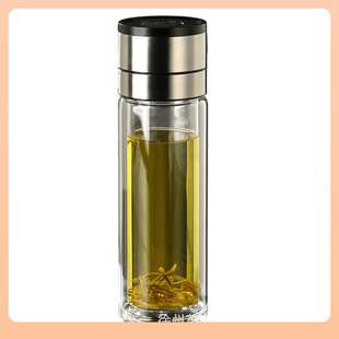 ⇕ Simple Thermal Insulation Quick-Open Cup Tea Water Separation Cup High Temperature Resistant Adult Double-Layer Men's Outdoor Car Glass Water Cup
