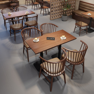Western Restaurant Table and Chair Combination Noodle Shop Cooking Sushi Shop Dessert Shop Cafe Commercial Solid Wood Dining Table and Chair