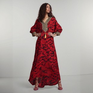 Cross-border Europe, America and Africa Robe with Scarf Foreign Trade Middle East Ethnic Style Retro Robe Tie-dyed Cotton V-neck dress