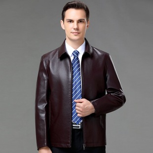 Brand Haining Leather coat men's genuine leather sheepskin lapel middle-aged dad leather jacket Business civil servant men's coat