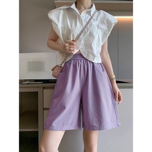 khaki Shorts Women's Summer Thin High Waist Loose Outer Wear Casual Wide Leg Hot Pants Small Sports Pants