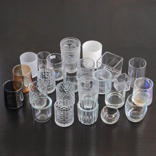 Simple Transparent Glass Candle Holder Square Cylinder DIY Empty Candle Cup Round Windproof Cup Chinese Cup Glass Cup