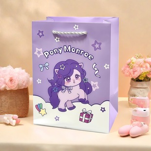 Meng Fun Pony Подарочная сумка Изысканная мультяшная сумка Толстый бумажный пакет Магазин одежды Магазин канцелярских товаров для детей с подарочной сумкой