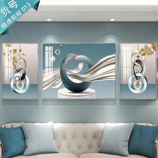 Light Luxury Abstract Sofa Background Wall Decorative Painting High-end Living Room Triple Combination Hanging Painting Modern Simple Crystal Porcelain Mural