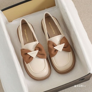 French Loafers Women's British Style Small Leather Shoes New Soft Sole Two-Wear Bow with Skirt Soft Leather