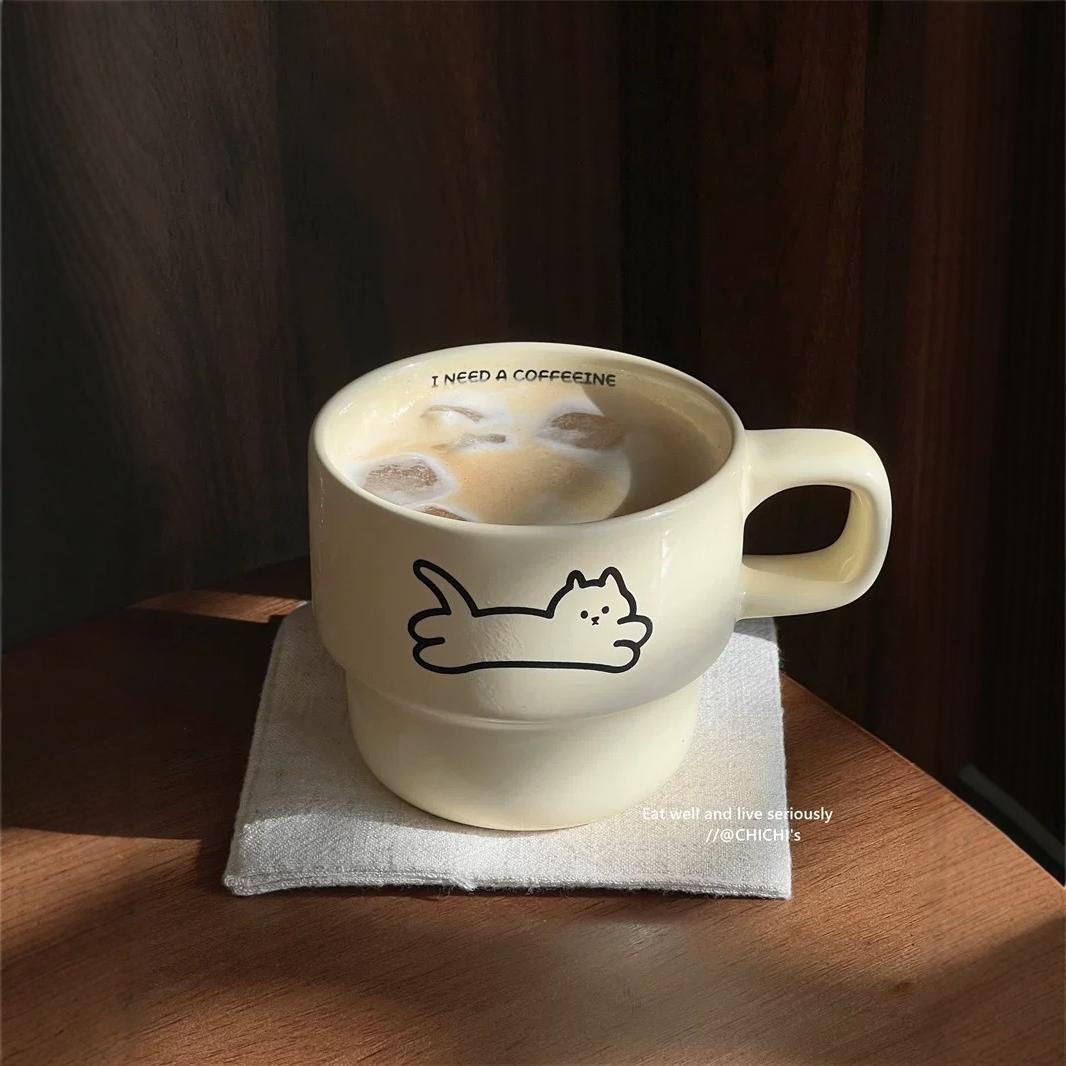 Cute cat cup ~ ins style couple best friend couple companion gift high temperature resistant ceramic coffee cup water cup