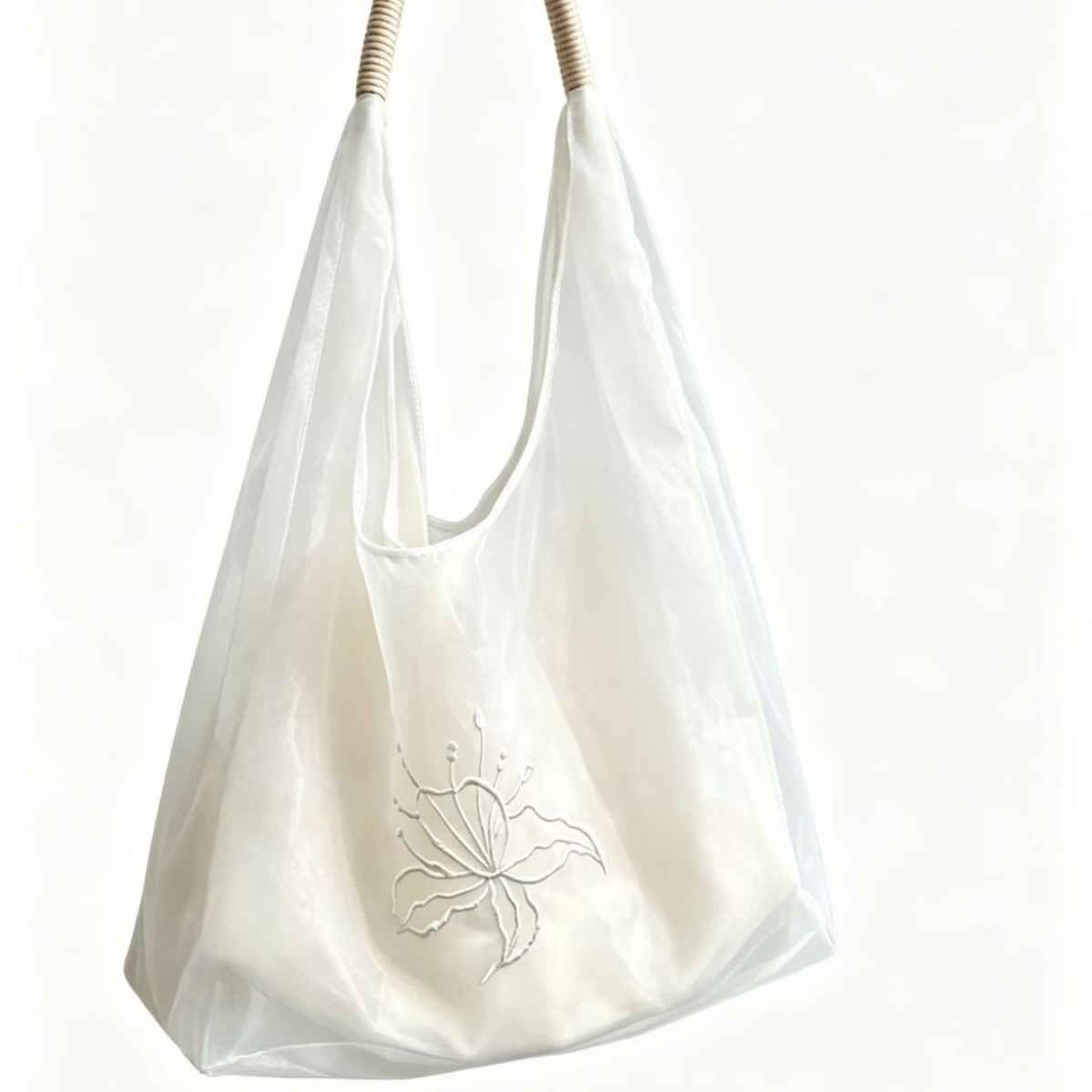 2026 New Korean Style Embroidered Mesh Tote Bag for Women, Large Capacity Shoulder Bag, Versatile Commuter Bag