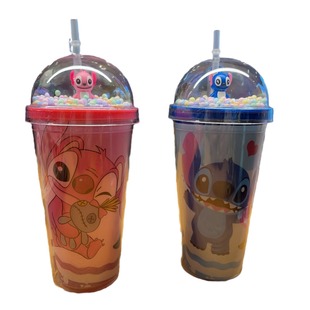 Foreign Trade Plastic Straw Ice Cup Stiewell Cartoon Water Cup Double-layer Cup Sequin Crushed Ice Cup Cross-border New High Color Value