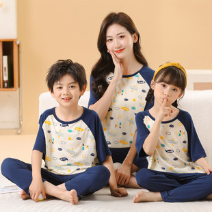 Summer 2024 Children's Modal Cotton suit Parent-Child Cool Pajamas Medium and Large Children's Air Conditioning Home Clothes Short Sleeve Trousers