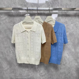 Gao Ding Arc de Triomphe lapel short sleeve knitted cardigan 25 years spring and summer new hollow sweet foreign style versatile top women