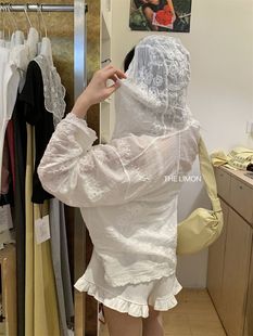 THE LIMON Lemon Green Tea Lace Hooded Sunscreen Shirt Women's 2025 Spring and Summer New Design Embroidered Top