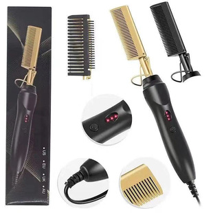 Cross-border in stock electric heating copper comb electric hair straightening comb 2-in -1 household hair straightening curling iron multifunctional hair straightening comb