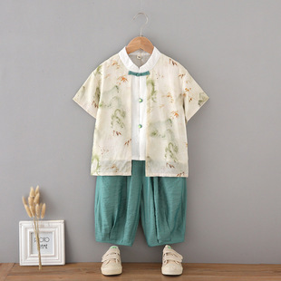 Children's Hanfu Boys' Short-sleeved suit Summer National Style New Chinese Fake Two-piece Five-Six-One Kindergarten Performance Costume