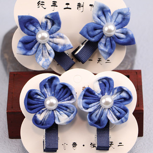 Wholesale Yunnan Dali tie-dyed fabric hairpin girl's small flower hairpin headdress girl's duck bill clip children's hair accessories