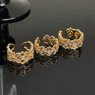 Color separation Bucherati Retro Palace Luxury Lace Hollow Opening Ring Niche Design Personalized Ring for Women