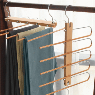 2021 new non-slip space-saving folding metal wooden hanger multi-functional pants rack wardrobe multi-layer storage artifact