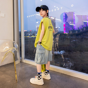 2025 New Children's Soft Denim Shorts Loose Big Pocket Summer Thin Boys' Pants Five-point Overalls