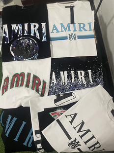 Американский прилив amiri Short-sleeved T-shirt футболки с короткими рукавами для мужчин и женщин, свободные буквы с принтом летом