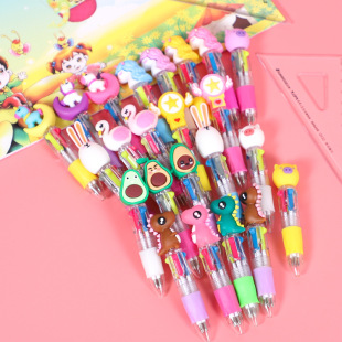 Cartoon ballpoint pen decompression four-color animal modeling pen 0.7mm bullet ballpoint pen student small gift stationery