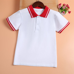 Children's Polo Shirt Short-sleeved Cotton White T-shirt Boys and Girls Lapel White School Uniform Top Primary and Secondary School Students' Class Clothes