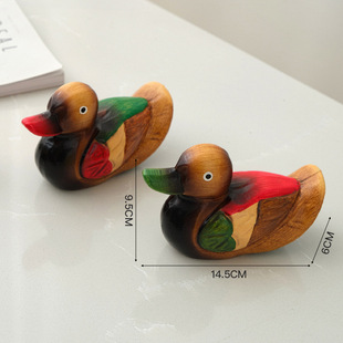 Mediterranean Style Mandarin Duck Wooden Color Duck Ornaments Interior Bedroom Room Decoration Korean Style Retro