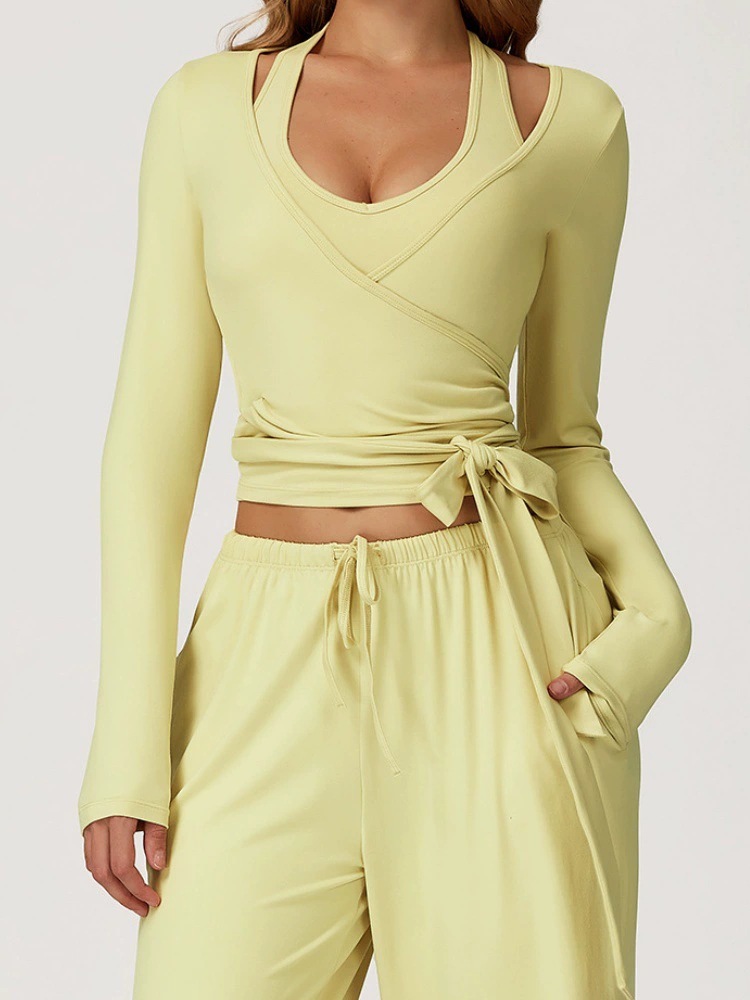 Cross-Border Sports Sexy Strappy Quick-Drying Fitness Clothes for Women Professional Pilates Training Sports Slim Yoga Clothes Long Sleeves