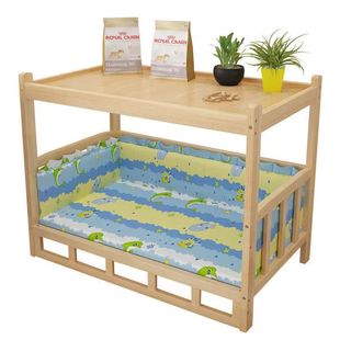 Dog bed solid wood teddy golden retriever dog kennel clearance bunk two-story wooden removable and washable cat nest bedside table integrated