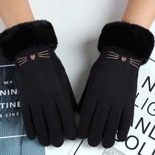 Warm Gloves Women's Korean Style Cycling Driving fleece-lined Thickened Cold-proof Mobile Phone Touch Screen German Velvet Autumn and Winter Gloves