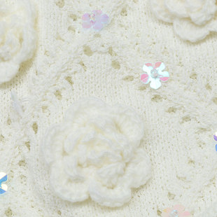 Soft Waxy Sweater 2023 Spring and Summer New Women's Long Sleeve Flower Sequins White Loose Sweet Knitted Cardigan Thin