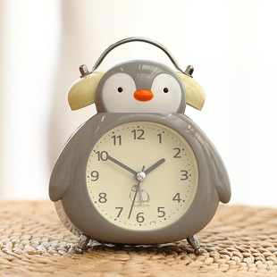 Noisy Bell for students and children bedside luminous sweep seconds mute walk bedroom bedside penguin cartoon bell alarm clock