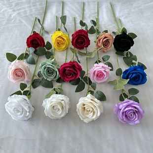Single small flannel rose simulation rose wedding hall decoration silk flower home dress props wholesale foreign trade