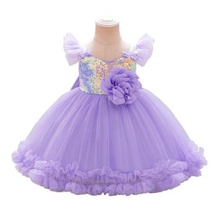 Wholesale new girls one-year-old dress mesh sequins dress flower girl birthday princess dress kids dress