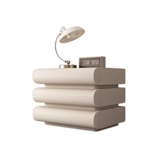 Light Luxury Solid Wood Bedside Table Bedroom Home Popular Cream Style White Bedside Table Leather Bedside Storage Locker