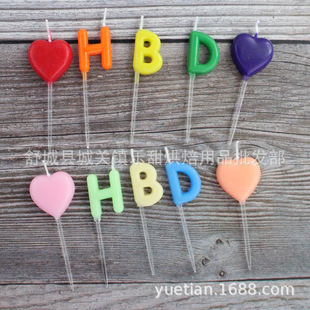 Wholesale Love birthday cake candle color HBD English letter decoration party party baking decoration supplies