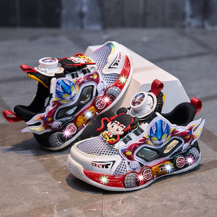 2025 Новый летний мальчик Светящиеся кроссовки Ultraman Детские крутые мотоциклетные дышащие сетки кроссовки