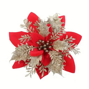 14cm gold powder Christmas flower 10 send clip Christmas wreath decoration Christmas tree Christmas flower head simulation flower