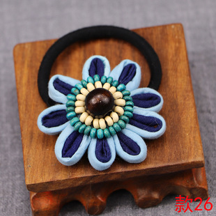Wholesale blue dyed headdress flower Yunnan ethnic style blue tie dyed cloth peacock flower pattern headdress flower hair rope hair band hair rope