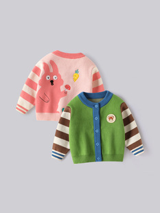Autumn Children's Cardigan Sweater Korean Cartoon Embroidered Crewneck Jacket Double-layer Cotton Sweater Girls' Class A Sweater