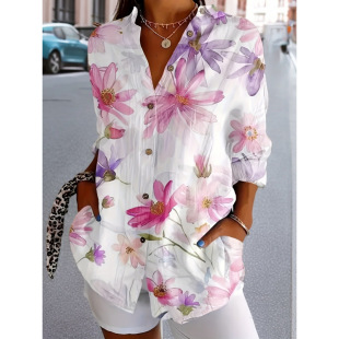 Women's 3D Digital Printing Casual Long-Sleeved Button Shirt, Spring & Fall Fashion Animal Pattern, Maximum 5XL Size