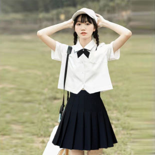 College Style JK Shirt Women's Summer Short-sleeved White Shirt Pleated Skirt Wear Japanese Short Top Uniform Set