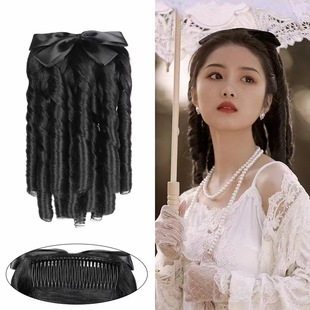 Retro Roman Curly Wig Comb-type Ponytail Folk Wig Fried Dough Sticks Curly Princess Curly Bow Cheongsam Curly Ponytail