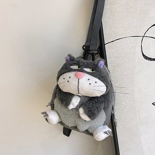 Lucifer Cat Bag Drawstring Большая Толстая кошка Косметичка Жемчужная цепочка через плечо Сумка-ведро для кошек Плюшевая сумка Модная