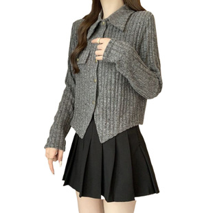 College-style Slim-fit Slim-fit Short Shirt Design Sense Tie Chic Sweet Spice Girl Long-sleeved Split Top Women