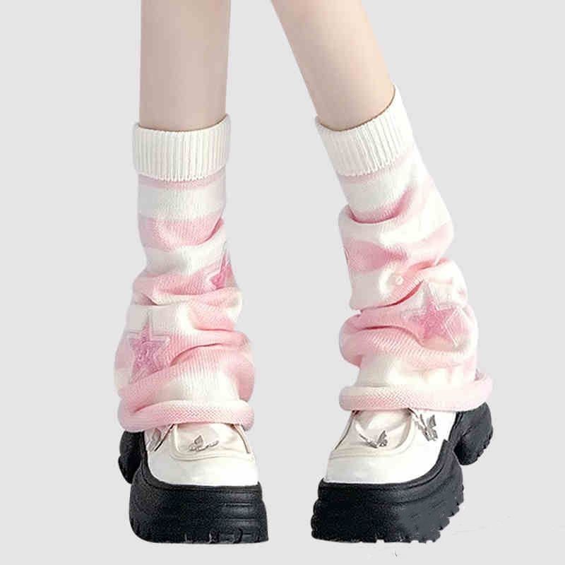 Y2K Subculture Aqua White and Blue Striped Wide-Leg Socks Japanese Harajuku Star Bell-Bottom Socks Slouch Socks