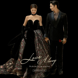 New Studio Theme Photography clothing French color yarn outdoor trailing wedding photography black tube top printed dress