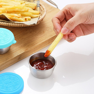 Amazon 304 stainless steel dipping dish sauce cup leak-proof silicone cover outdoor portable sealed seasoning small dish