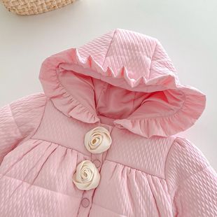 Утолщенная хлопковая верхняя одежда для девочек 0-5 лет, зимняя стильная бархатная верхняя одежда с капюшоном для маленьких девочек, детская модная хлопковая верхняя одежда AY689