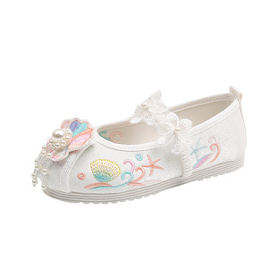 Factory Direct Spring New Girls Hanfu Shoes Chinese Style Children's Embroidered Shoes Baby Shoes Ethnic Style Cloth Shoes